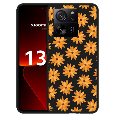 Cazy Hoesje Zwart geschikt voor Xiaomi 13T/13T Pro Oranje Bloemen