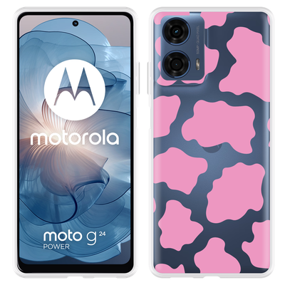 Cazy Hoesje geschikt voor Motorola Moto G04/G04s/G24/G24 Power Roze Koeienvlekken