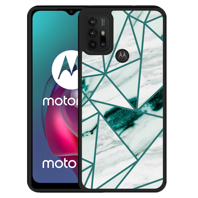 Cazy Hardcase hoesje geschikt voor Motorola Moto G10 - Polygon Marmer Groen