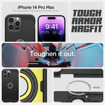 Hoesje geschikt voor iPhone 14 Pro Max Spigen Tough Armor Mag Case Magfit - Zwart
