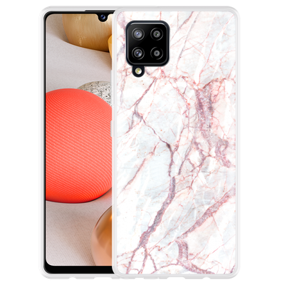 Cazy Hoesje geschikt voor Samsung Galaxy A42 - White Pink Marble