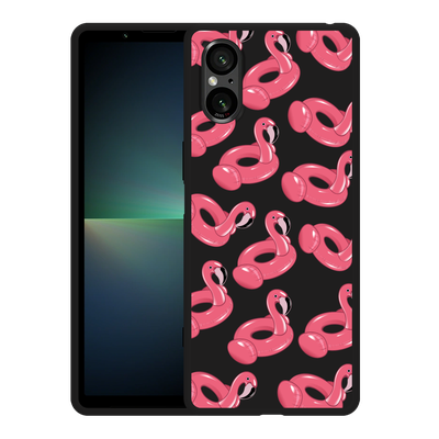 Cazy Hoesje Zwart geschikt voor Sony Xperia 5 V Inflatable Flamingos