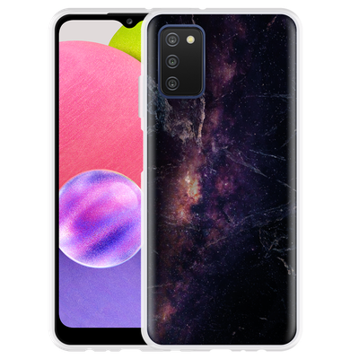 Cazy Hoesje geschikt voor Samsung Galaxy A03s - Black Space Marble