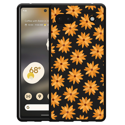Cazy Hoesje Zwart geschikt voor Google Pixel 6a - Oranje Bloemen