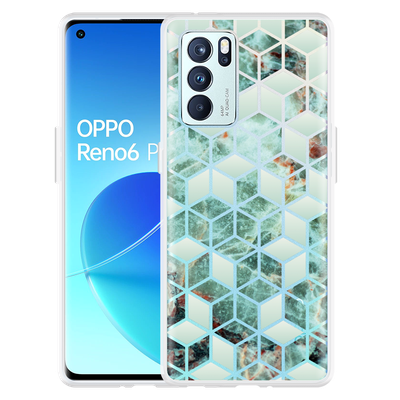 Cazy Hoesje geschikt voor Oppo Reno6 Pro 5G - Groen Hexagon Marmer