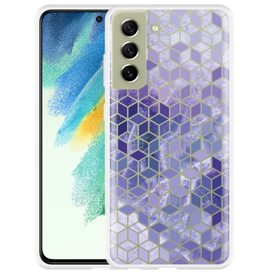 Cazy Hoesje geschikt voor Samsung Galaxy S21 FE - Paars Hexagon Marmer