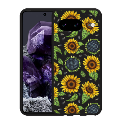 Cazy Hoesje Zwart geschikt voor Google Pixel 8 Sunflowers