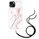 Hoesje met Koord geschikt voor iPhone 13 - White Pink Marble
