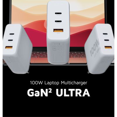 Xtorm 100W GaN2-Ultra Thuislader - 2 x USB-C en 1 x USB-A - Wit
