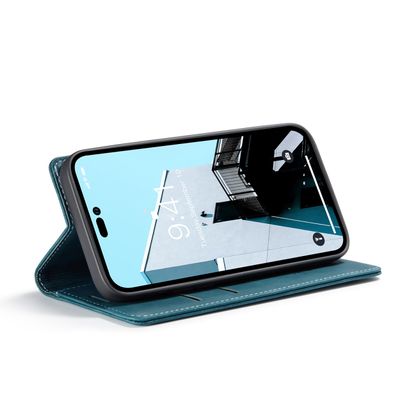 Hoesje geschikt voor iPhone 15 Pro Max - CASEME Retro Telefoonhoesje met Portemonnee - Blauw