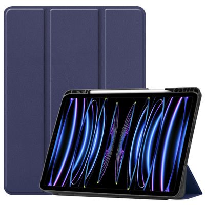 Cazy TriFold Hoes met Penhouder geschikt voor iPad Pro 12.9 2022 (6th Gen)/iPad Pro 12.9 2021 (5th Gen) - Blauw