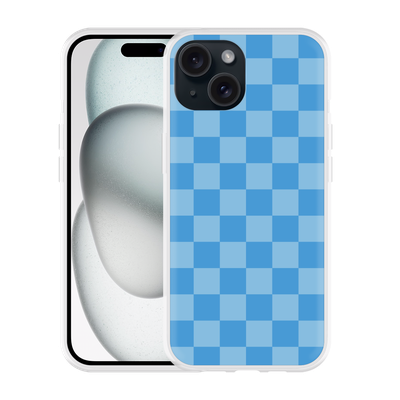 Cazy Hoesje geschikt voor iPhone 15 Blauw Dambordpatroon