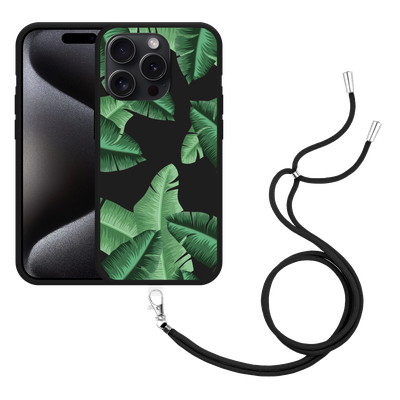 Cazy Hoesje met koord Zwart geschikt voor iPhone 15 Pro Palm Leaves