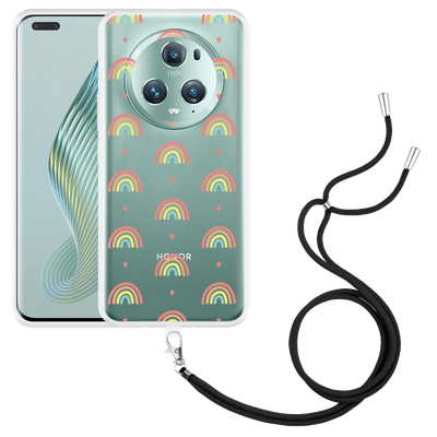 Cazy Hoesje met koord geschikt voor Honor Magic5 Pro Regenboog Patroon