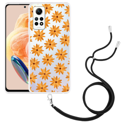 Cazy Hoesje met koord geschikt voor Xiaomi Redmi Note 12 Pro 4G Oranje Bloemen