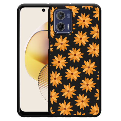 Cazy Hoesje Zwart geschikt voor Motorola Moto G73 Oranje Bloemen