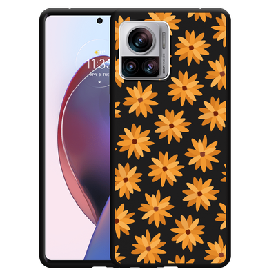 Cazy Hoesje Zwart geschikt voor Motorola Edge 30 Ultra - Oranje Bloemen