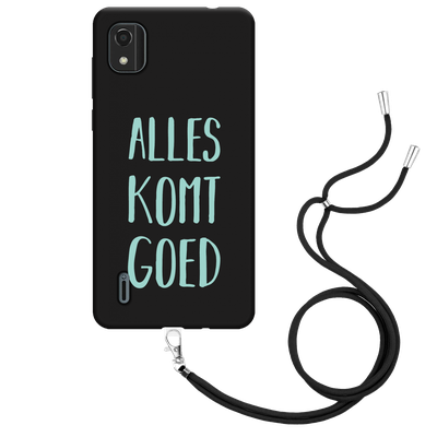 Cazy Hoesje met Koord Zwart geschikt voor Nokia C2 2nd Edition - Alles Komt Goed