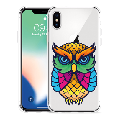 Cazy Hoesje geschikt voor iPhone Xs - Colorful Owl Artwork
