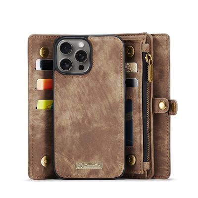 Caseme Hoesje geschikt voor iPhone 16 Pro Max - Luxe Leren Portemonnee Hoesje - Bruin