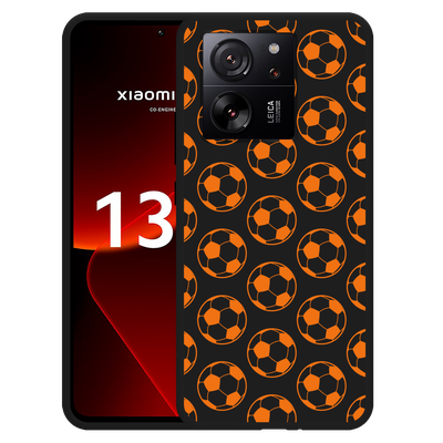 Cazy Hoesje Zwart geschikt voor Xiaomi 13T/13T Pro Orange Soccer Balls