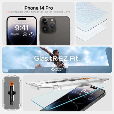 Screen Protector geschikt voor iPhone 14 Pro - Spigen Glass Met Montage Frame EZ FIT - 2 Pack