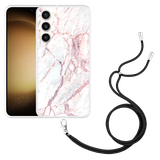 Hoesje met koord geschikt voor Samsung Galaxy S23+ White Pink Marble