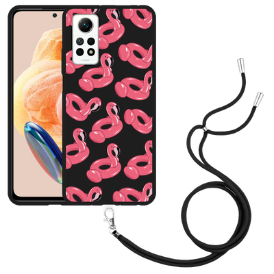 Cazy Hoesje met koord Zwart geschikt voor Xiaomi Redmi Note 12 Pro 4G Inflatable Flamingos