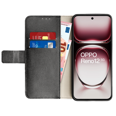 Cazy Hoesje geschikt voor Oppo Reno12 - Bookcase Classic met Pasjeshouder - Zwart