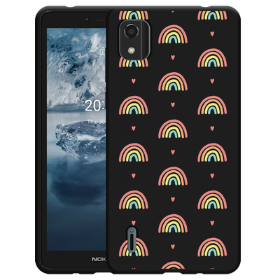 Cazy Hoesje Zwart geschikt voor Nokia C2 2nd Edition - Regenboog Patroon