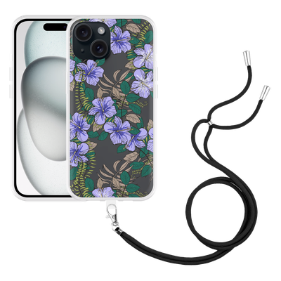 Cazy Hoesje met koord geschikt voor iPhone 15 Purple Flowers