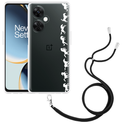 Cazy Hoesje met koord geschikt voor OnePlus Nord CE 3 Lite 5G Horses in Motion - Wit