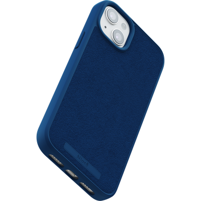Njord Collections Suede Comfort+ Hoesje geschikt voor iPhone 15 Plus - 2M valbescherming - Gerecycled / Duurzaam materiaal - Blauw