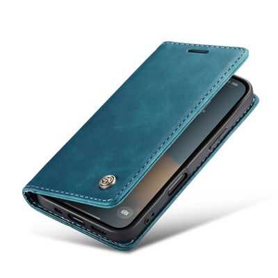 Caseme Hoesje geschikt voor iPhone 16 - Retro Wallet Case - Blauw