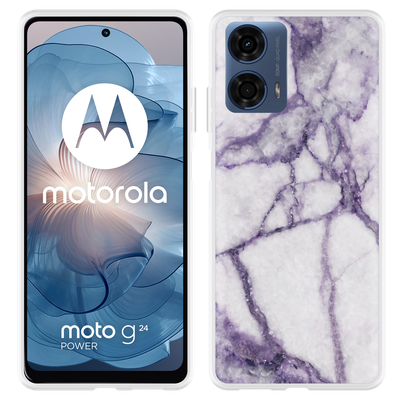 Cazy Hoesje geschikt voor Motorola Moto G04/G04s/G24/G24 Power Wit Paars Marmer