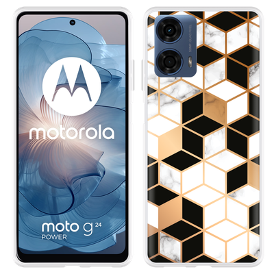 Cazy Hoesje geschikt voor Motorola Moto G04/G04s/G24/G24 Power Black White Marble