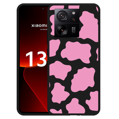 Cazy Hoesje Zwart geschikt voor Xiaomi 13T/13T Pro Roze Koeienvlekken
