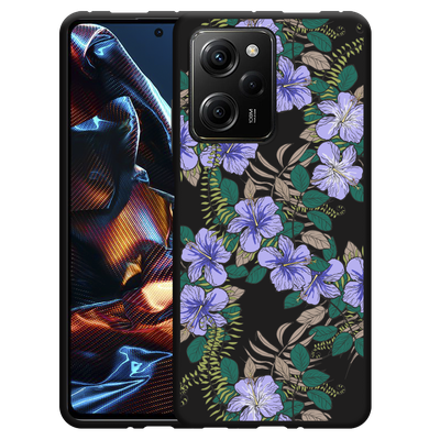 Cazy Hoesje Zwart geschikt voor Poco X5 Pro Purple Flowers