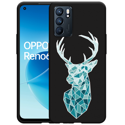Cazy Hoesje Zwart geschikt voor Oppo Reno6 5G - Art Deco Deer