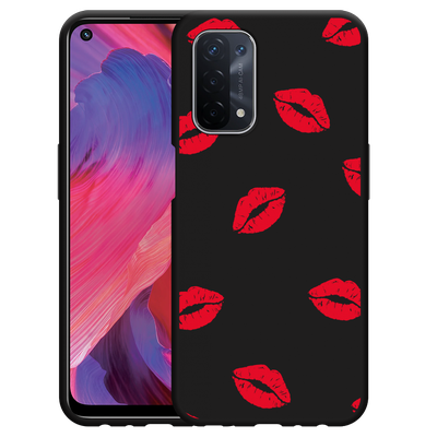 Cazy Hoesje Zwart geschikt voor Oppo A74 5G - Red Kisses