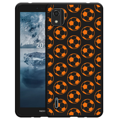 Cazy Hoesje Zwart geschikt voor Nokia C2 2nd Edition - Orange Soccer Balls