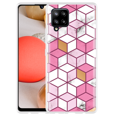 Cazy Hoesje geschikt voor Samsung Galaxy A42 - Pink White Marble