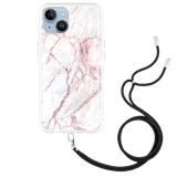 Hoesje met Koord geschikt voor iPhone 14 - White Pink Marble