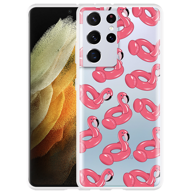 Cazy Hoesje geschikt voor Samsung Galaxy S21 Ultra - Inflatable Flamingos