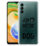 Cazy Hoesje geschikt voor Samsung Galaxy A04s - Life Is Better With a Dog Zwart