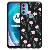 Hoesje Zwart geschikt voor Motorola Moto G71 Roze Bloemetjes