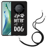 Hoesje met koord Zwart geschikt voor Honor Magic5 Lite Life Is Better With a Dog Wit