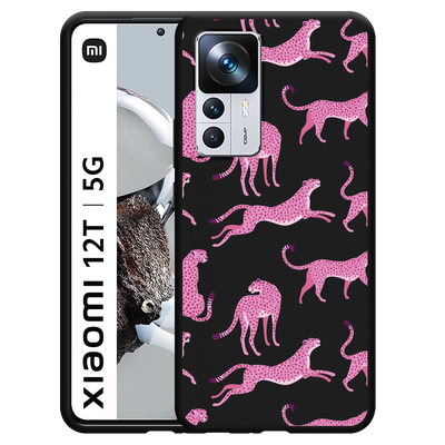 Cazy Hoesje Zwart geschikt voor Xiaomi 12T/12T Pro - Roze Cheeta's