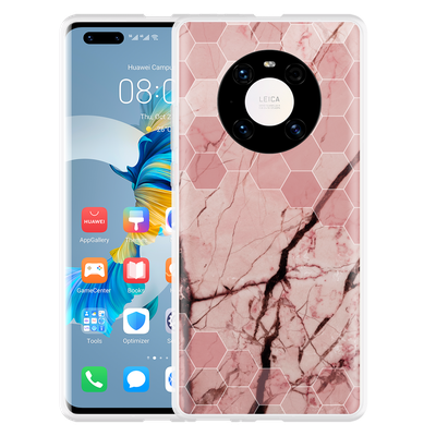 Cazy Hoesje geschikt voor Huawei Mate 40 Pro - Pink Marble