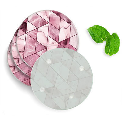 4 Luxe Glazen Onderzetters - Design Roze Marmer Mix - Rond